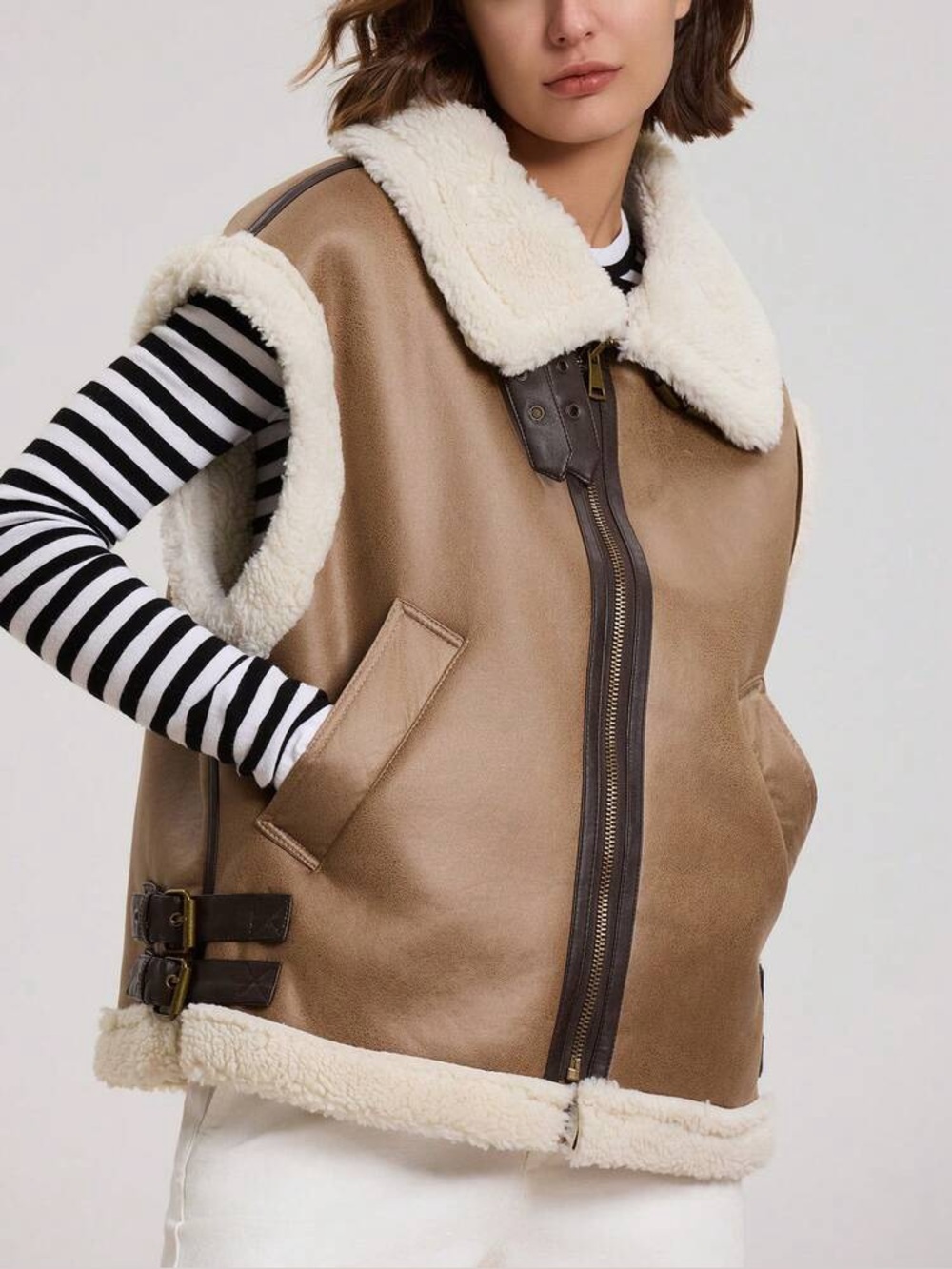 Zara Double-Faced Faux Shearling Aviator Gilet